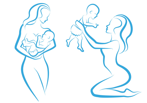 mother and baby line silhouette vector