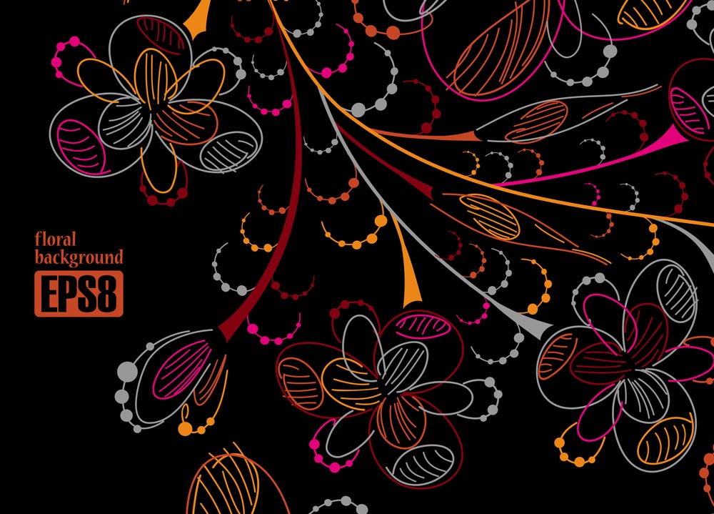 colorful flowers line draft 05 vector