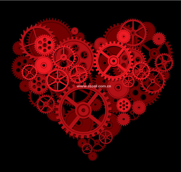 by a gear composed of a large peach heart vector