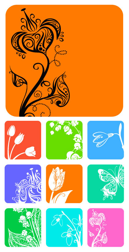 9 small flower pattern silhouette vector