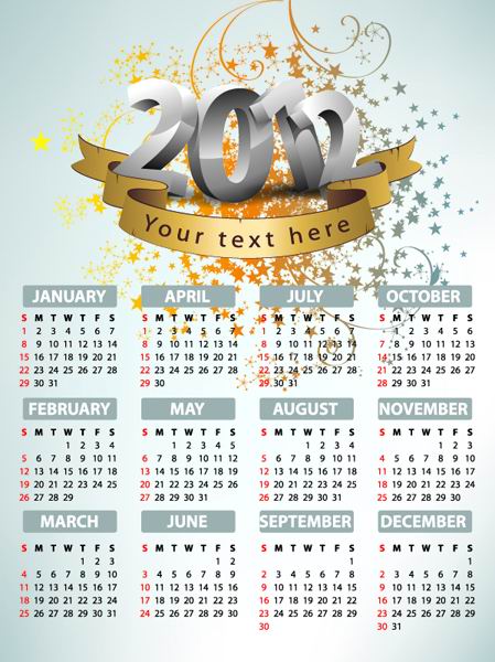 2012 calendar design template vector 2