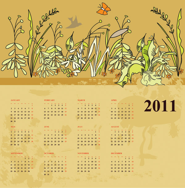 two flowers calendar 2011 vector