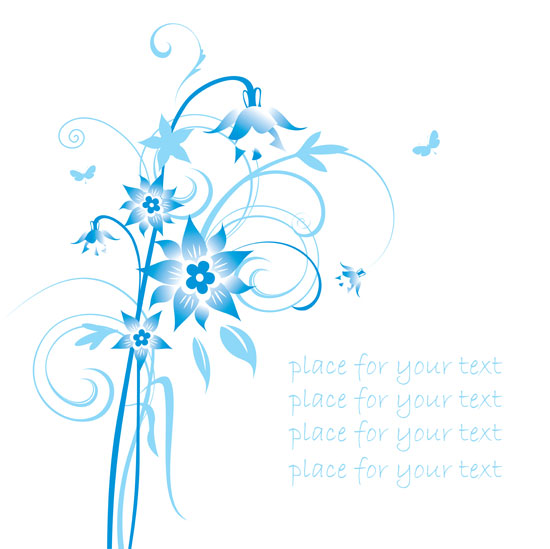 simple handpainted flowers and blue text background pattern vector 2