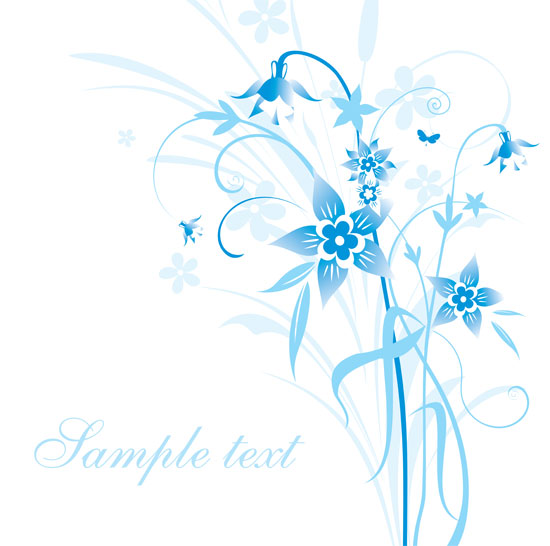 simple handpainted flowers and blue text background pattern vector 5