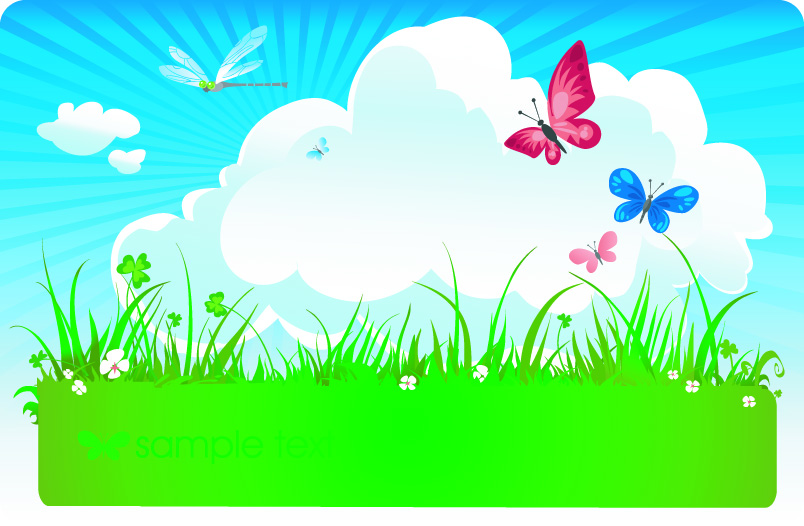 butterfly meadow cloud vector