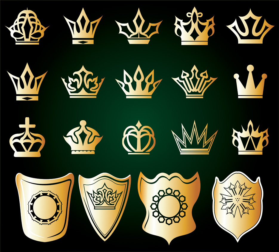 gold crown and shield vector