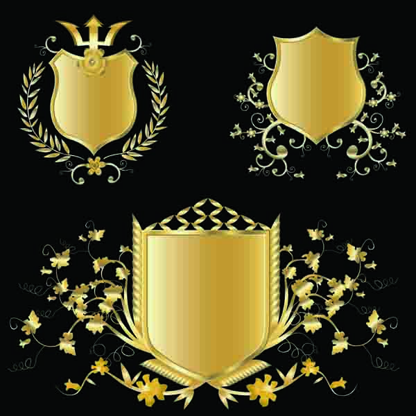 several gold shield badge vector