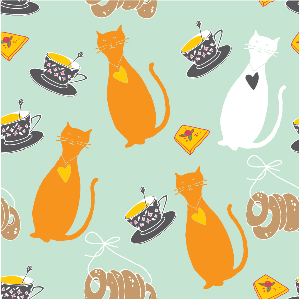 cartoon cat background 04 vector