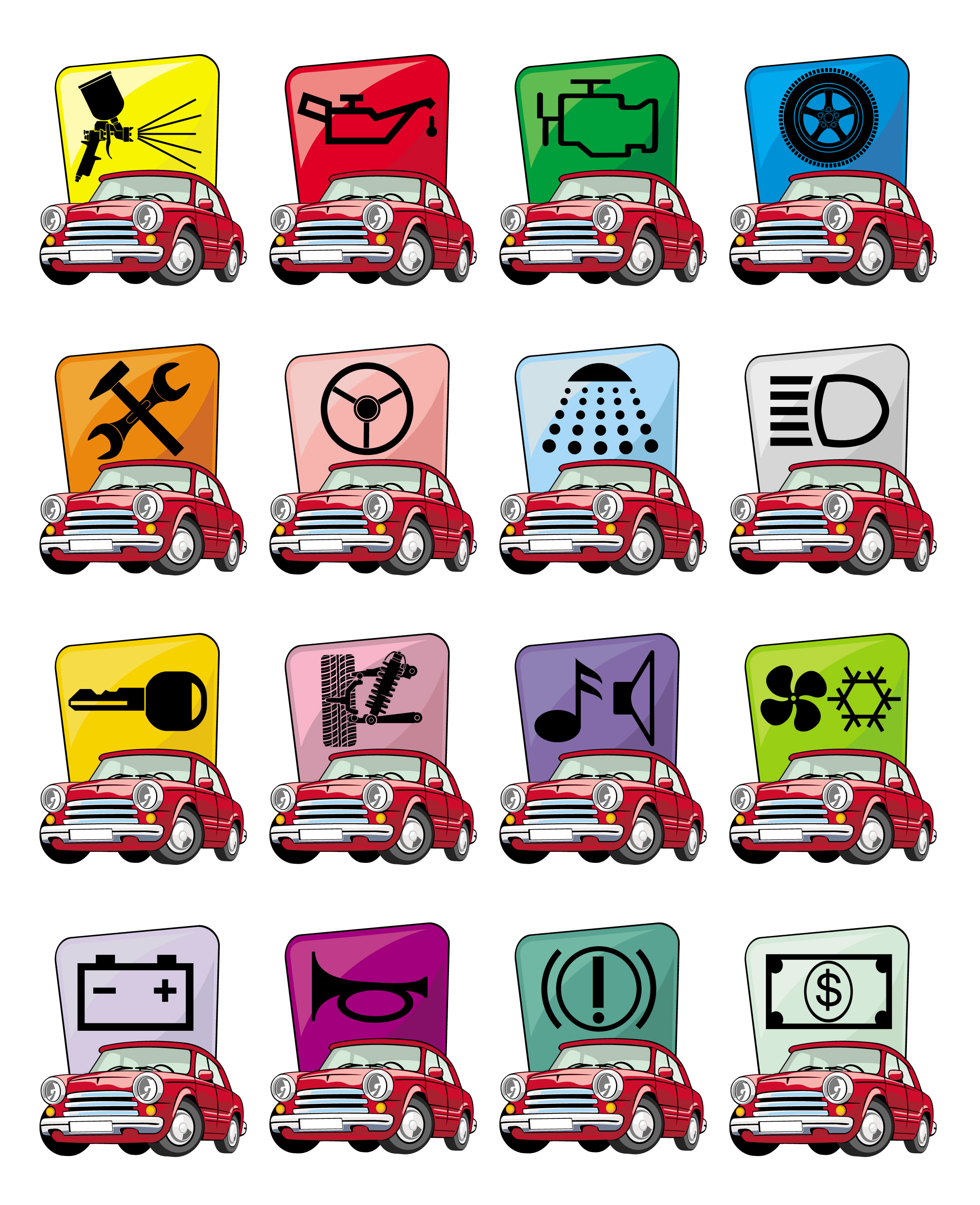 car care services icons flat handdrawn symbols sketch