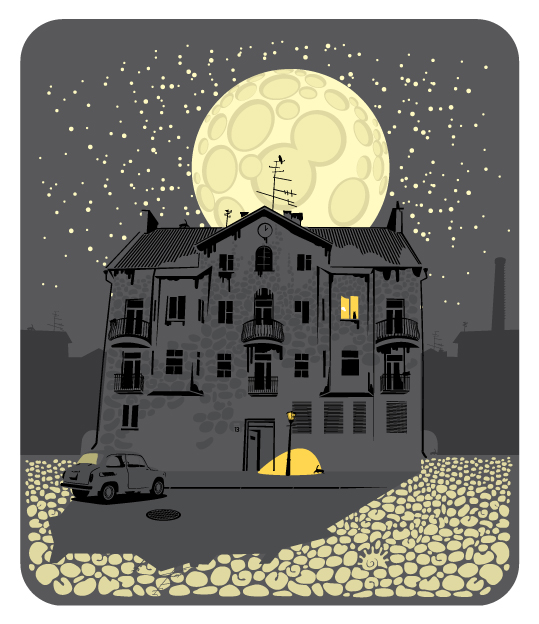 night scene painting european architecture moonlight sketch