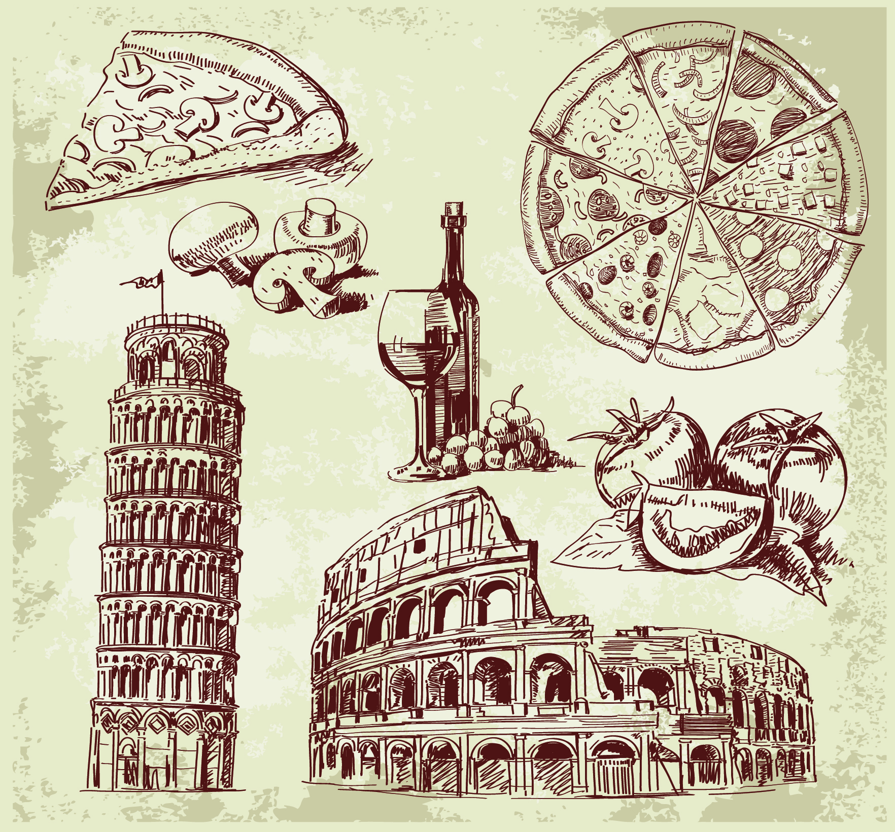 italy design elements retro handdrawn symbols sketch