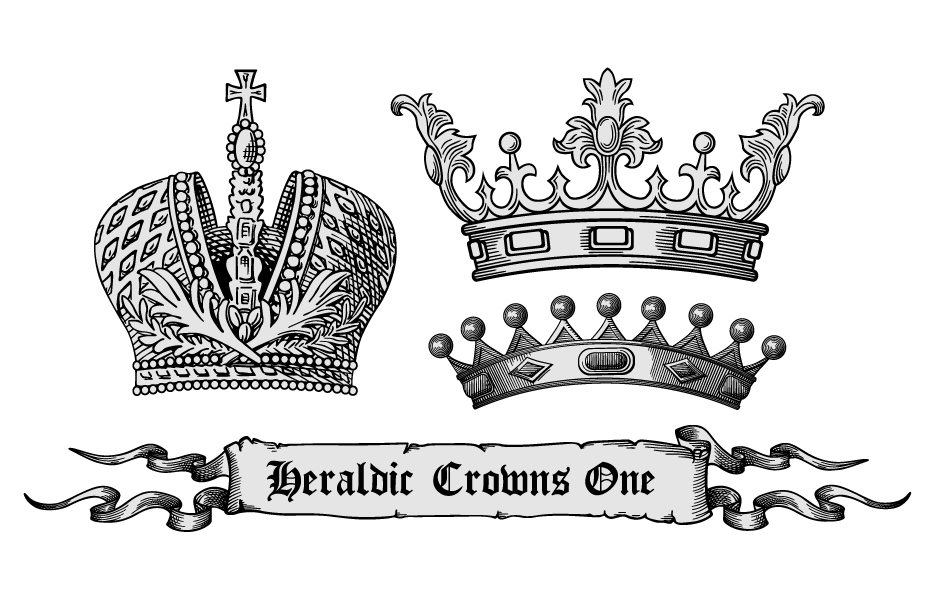 heraldic design elements retro european crown ribbon sketch