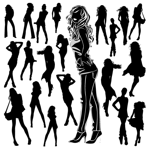 fashion model icons black silhouettes design