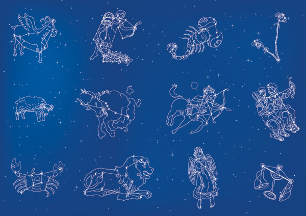 zodiac icons sparkling constellation layout sketch