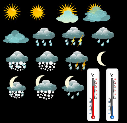 weather forecast elements sun cloud moon thermometer sketch