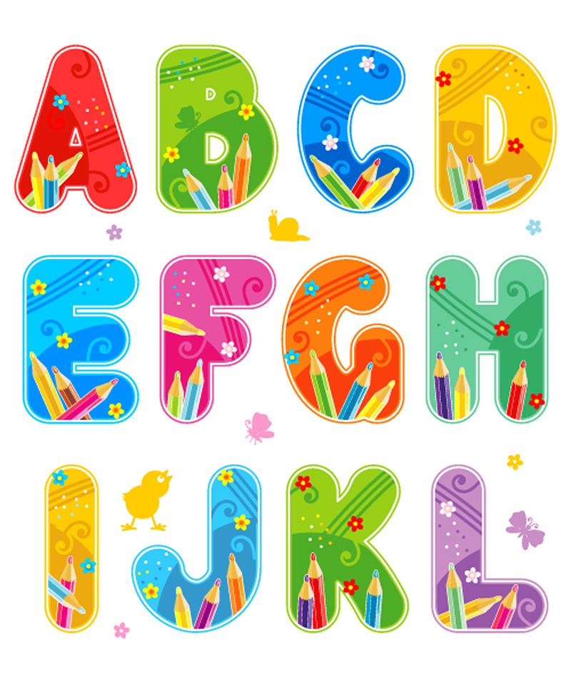 alphabet background template colorful text fonts pencils decor