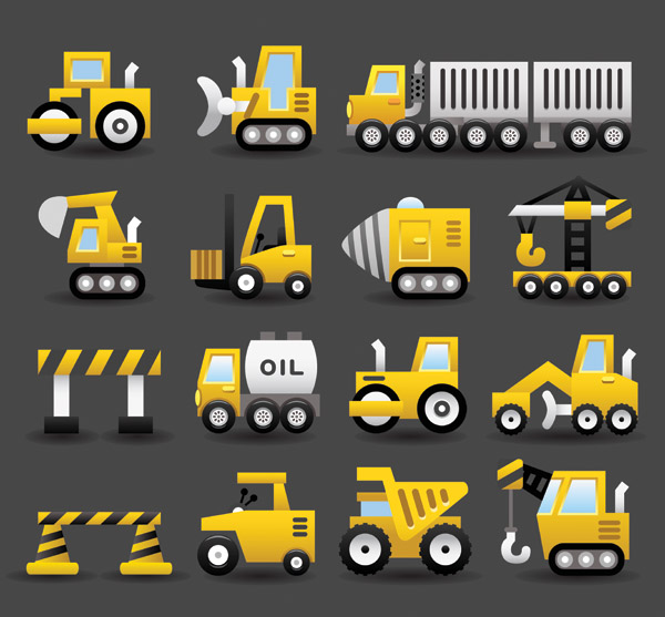 road vehicles icons flat yellow modern symbols sketch