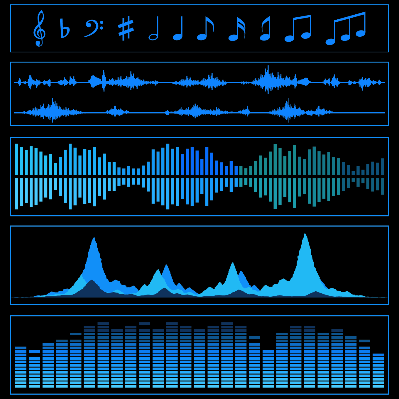 audio design elements modern dark blue symbols