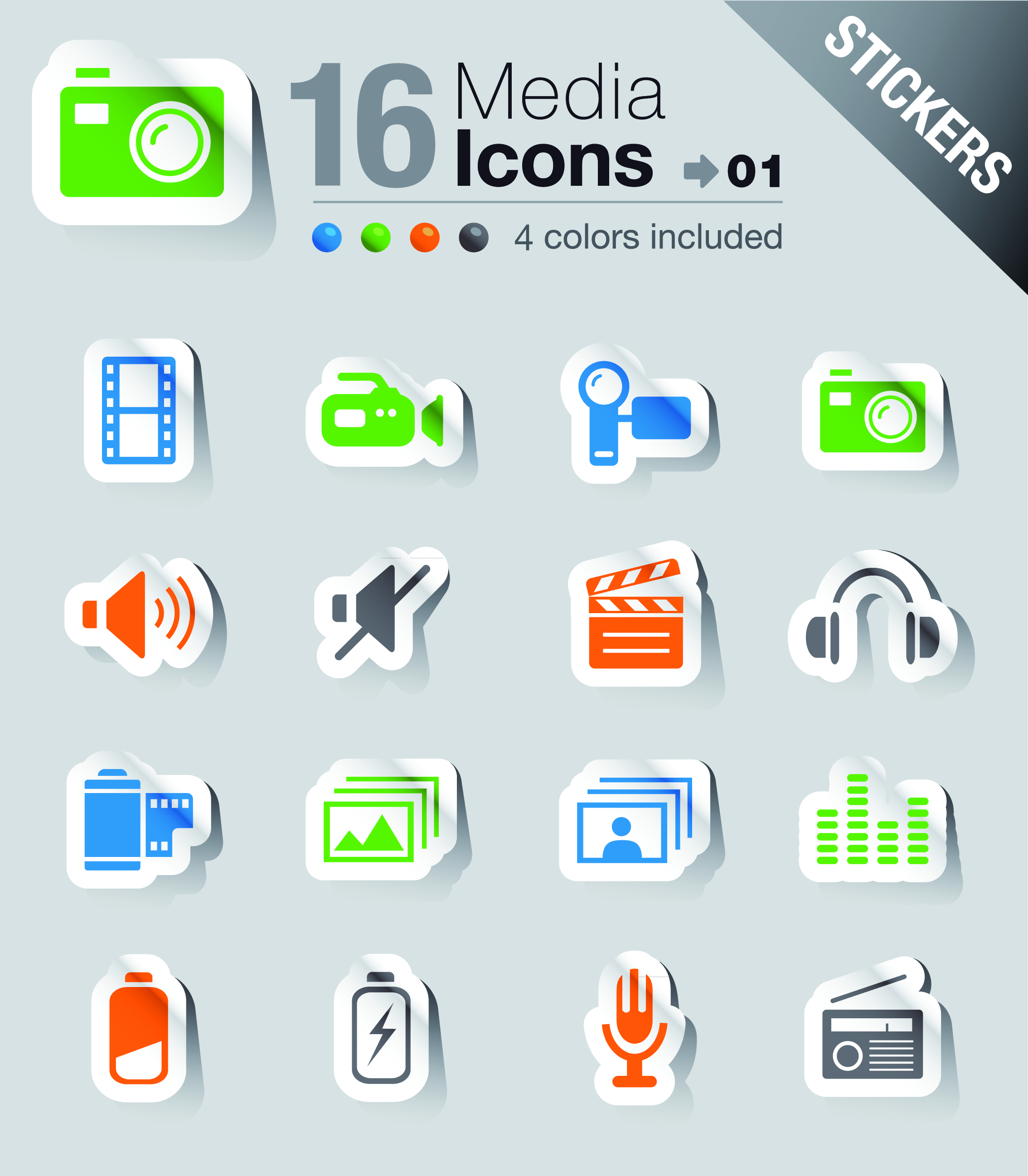 media icons collection modern paper cut sketch