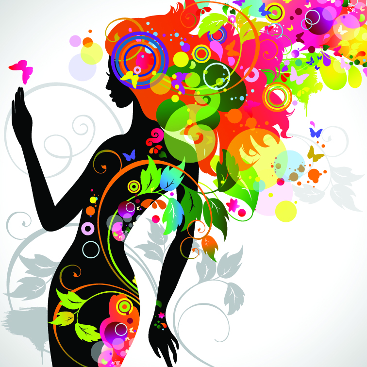 beauty background template silhouette sketch colorful nature doodles