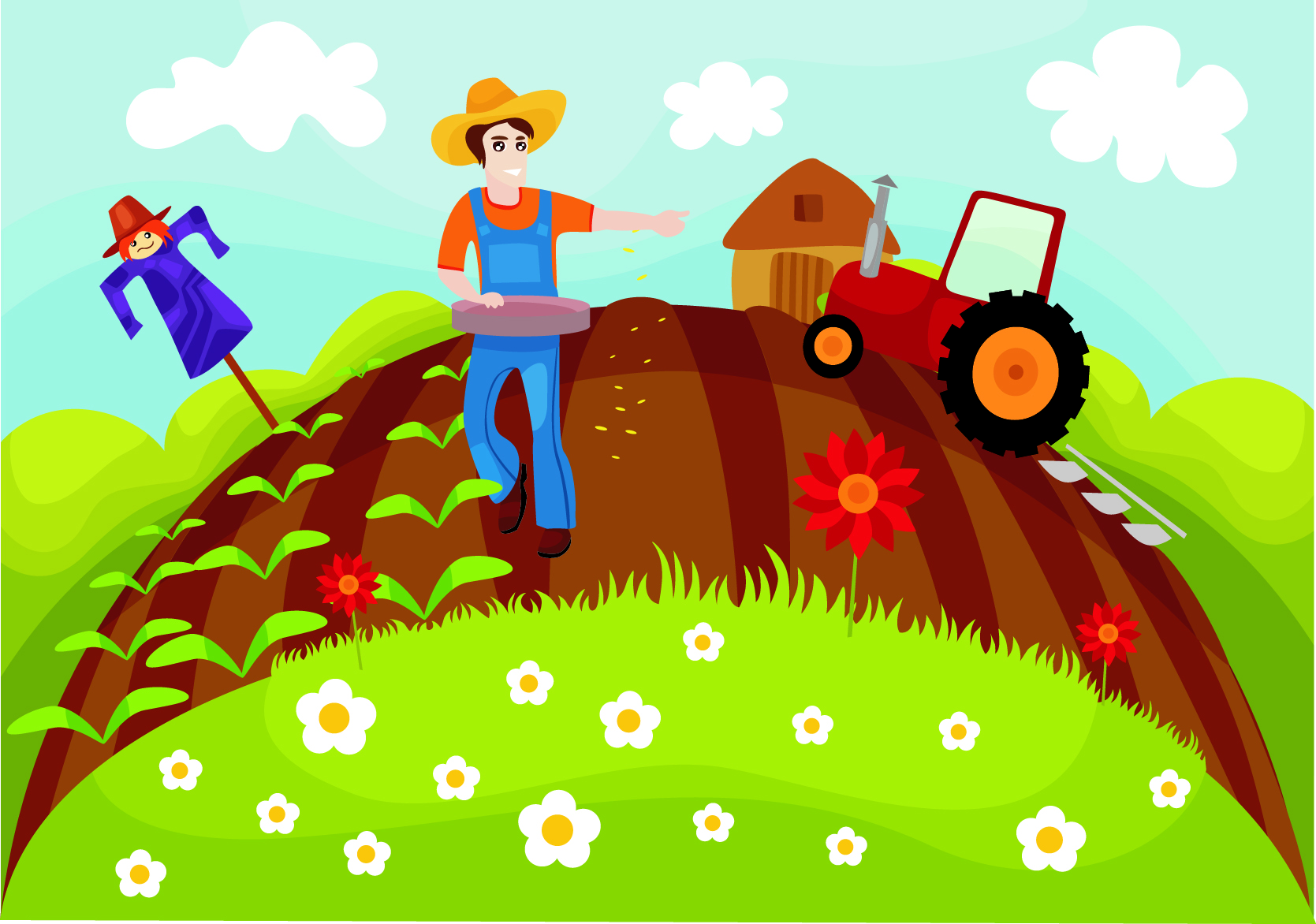 farming work background colorful cartoon sketch