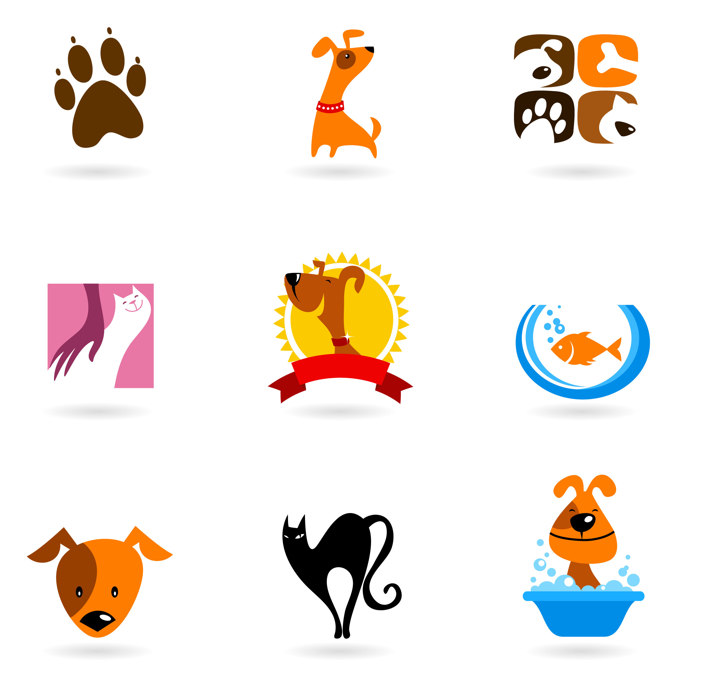 pets icons flat symbols sketch