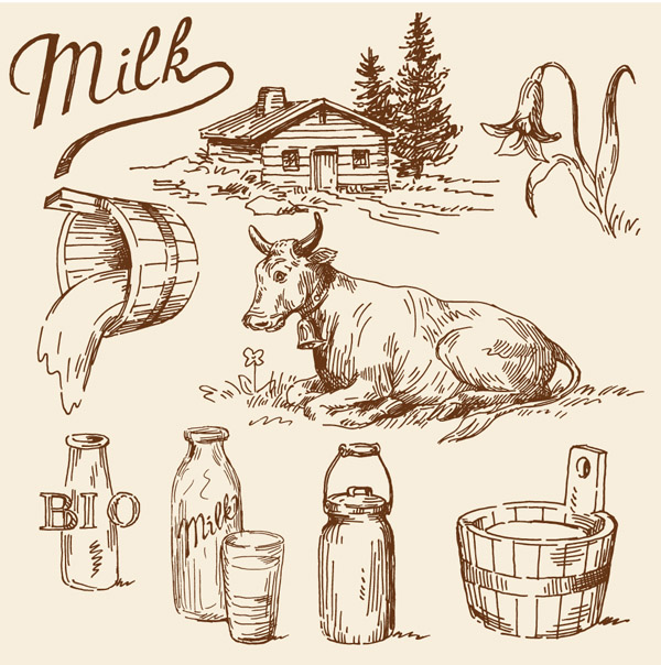 dairy banner retro handdrawn sketch