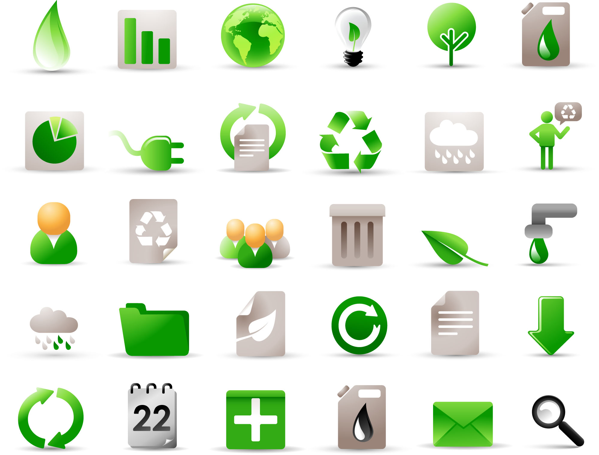 ecology icons collection modern flat green grey shapes