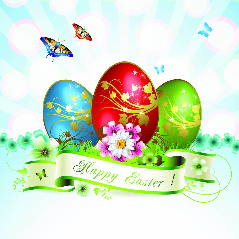 easter banner template bright dynamic colorful eggs floral