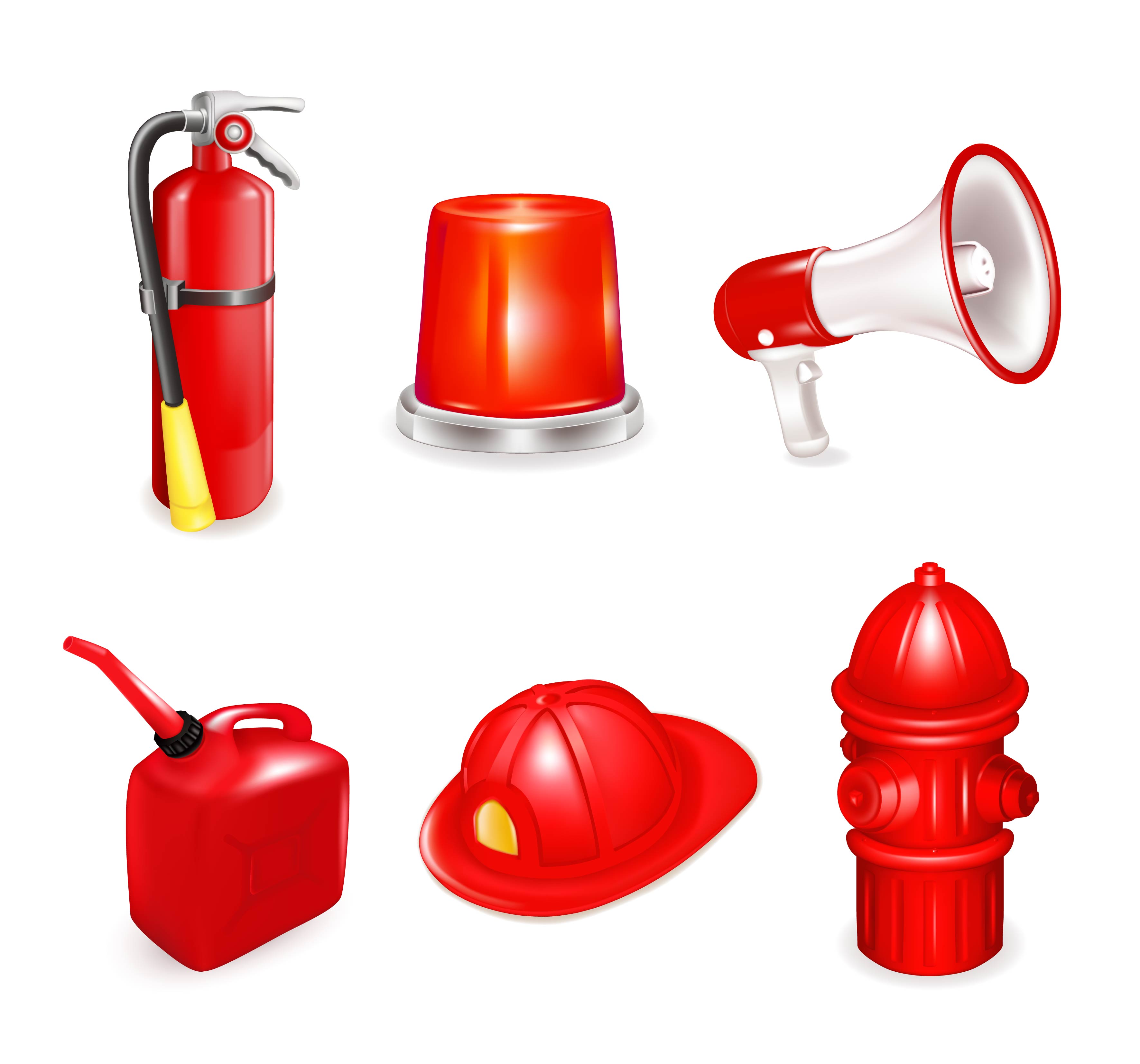 fire fighting tools icons shiny modern 3d sketch