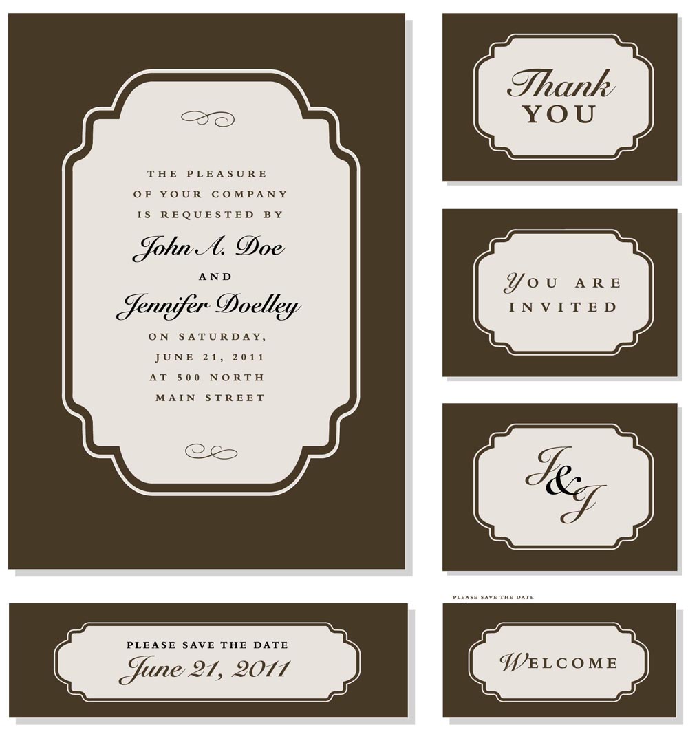 wedding tag templates elegant classical flat frames sketch