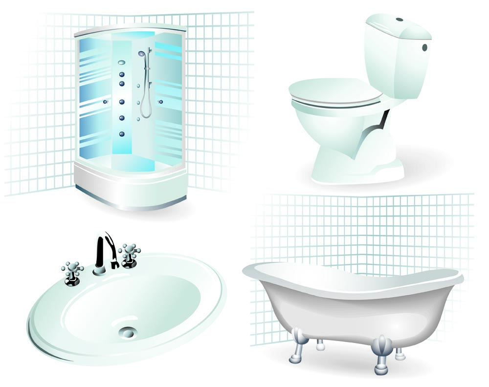 bathroom supplies icons modern 3d sketch