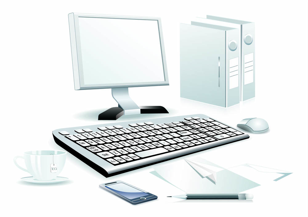 work place background desk devices symbols grey 3d