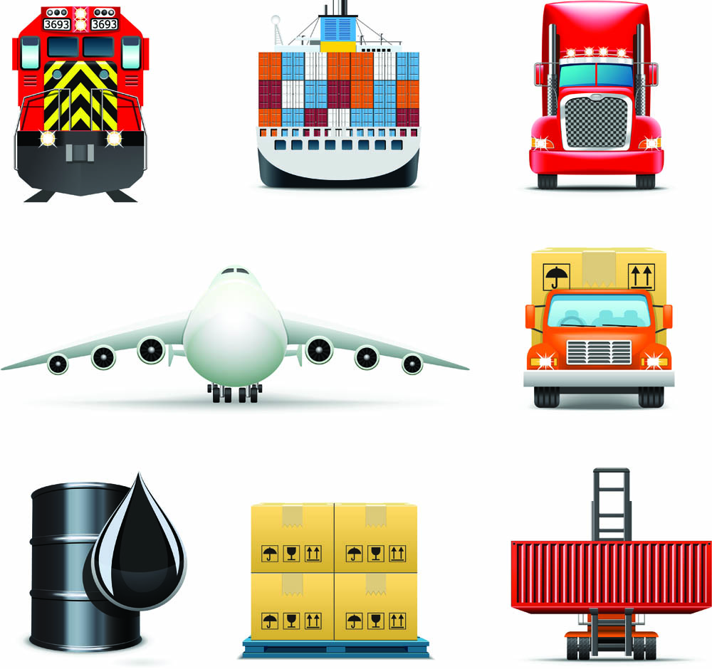 logistics icons goods transportation vehicles sketch modern design