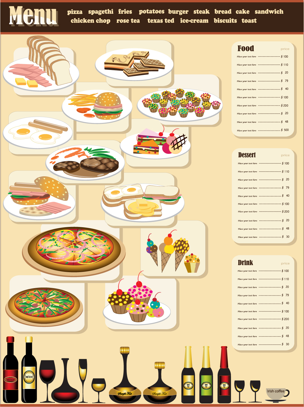 fast food menu template bright colorful decor