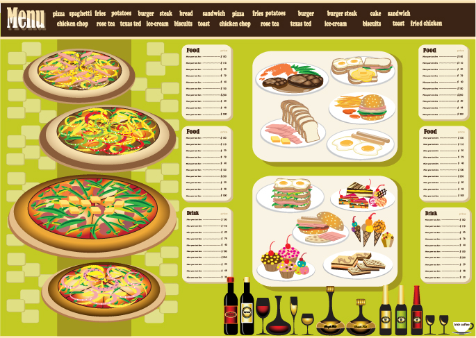 restaurant menu template colorful classic food beverages decor