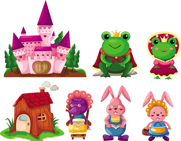 fairy tale icons colorful cute cartoon characters sketch