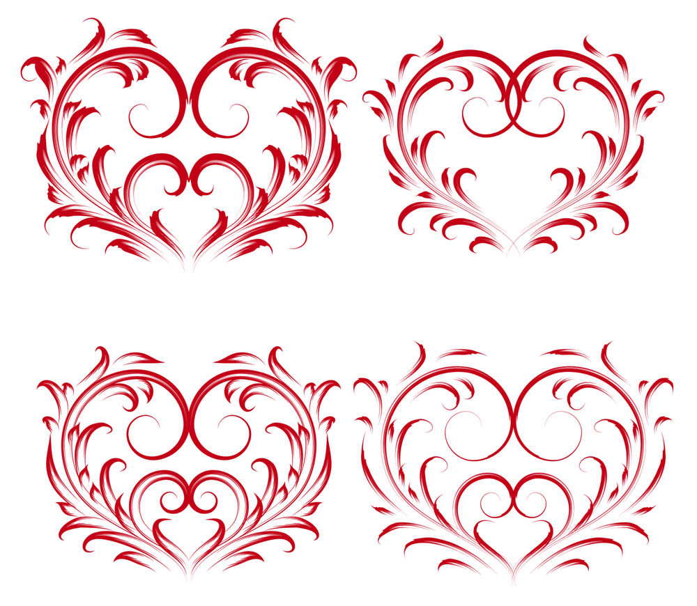 heartshaped icons red symmetric curves sketch