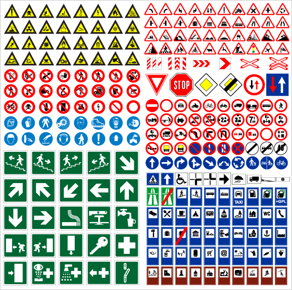 signs collection traffic direction sketch colored flat shapes