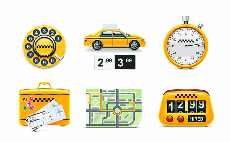 taxi service icons shiny colored symbols sketch