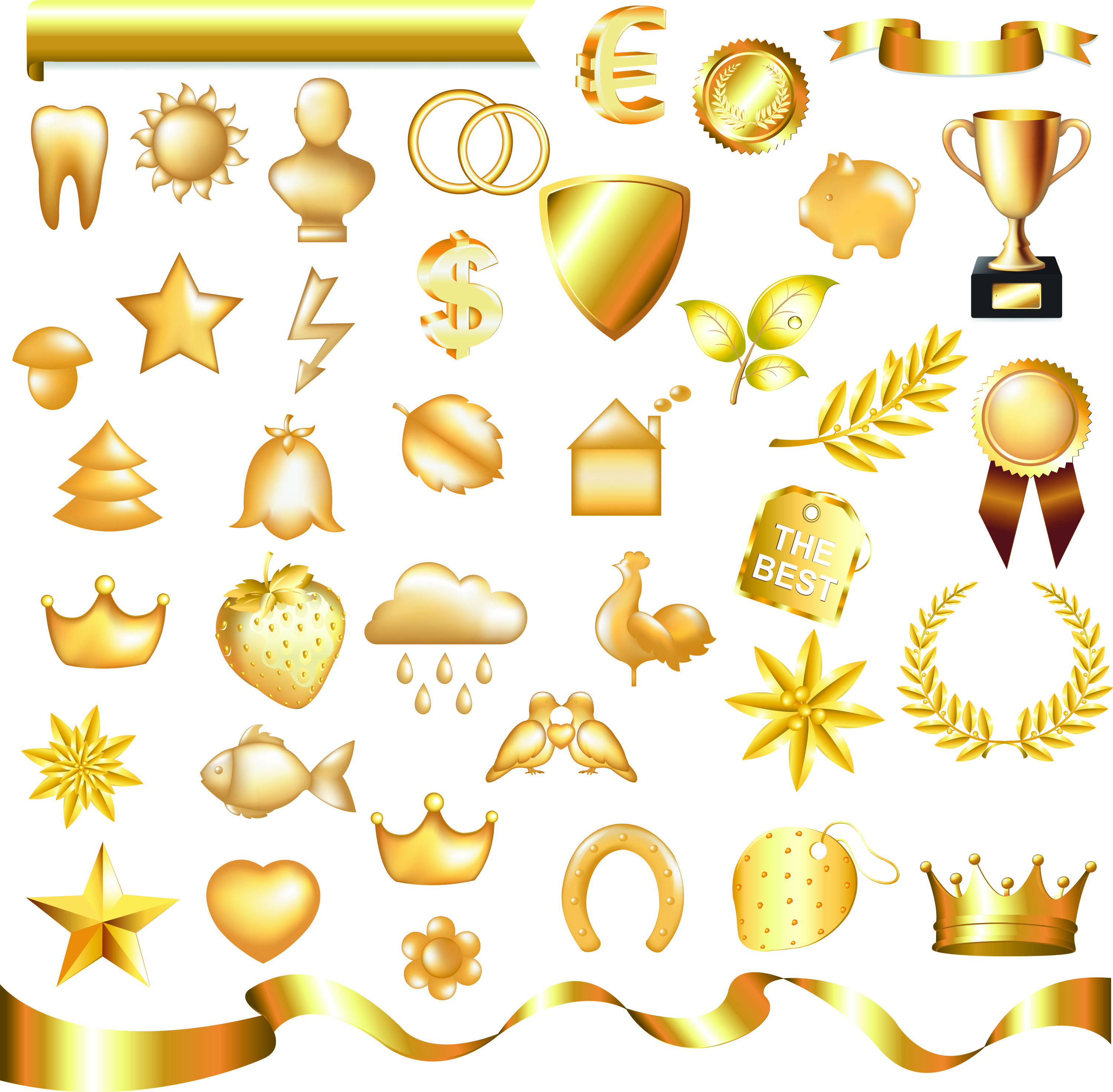 decorative elements collection shiny golden metallic design