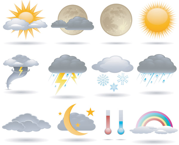 weather forecast icons sets cloud sun moon thermometer sketch