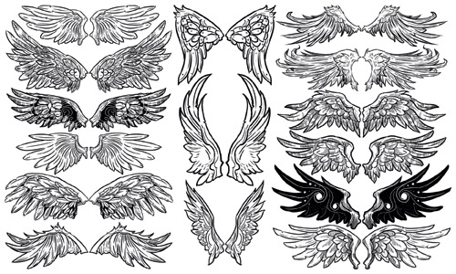 wings icons templates classical black white symmetric sketch