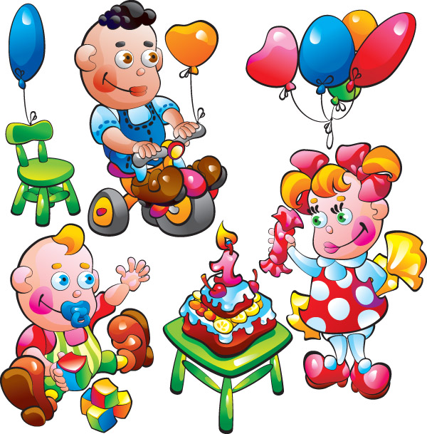 birthday design elements cute colorful kids balloons icons