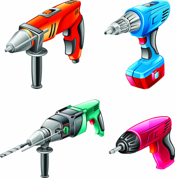 portable driller icons shiny modern colored 3d sketch