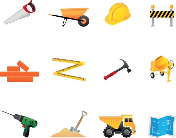 construction work design elements colorful tools equipment icons