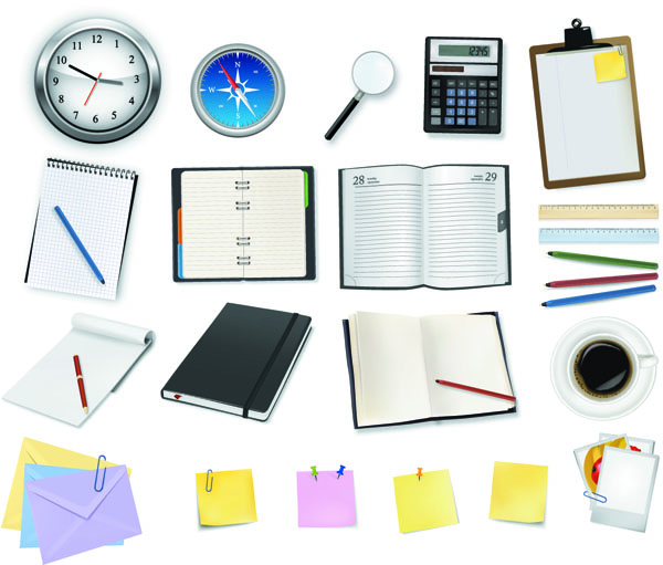 office stationary icons colored modern realistic design