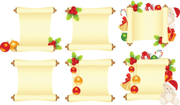 xmas banner templates colorful baubles paper rolls shapes