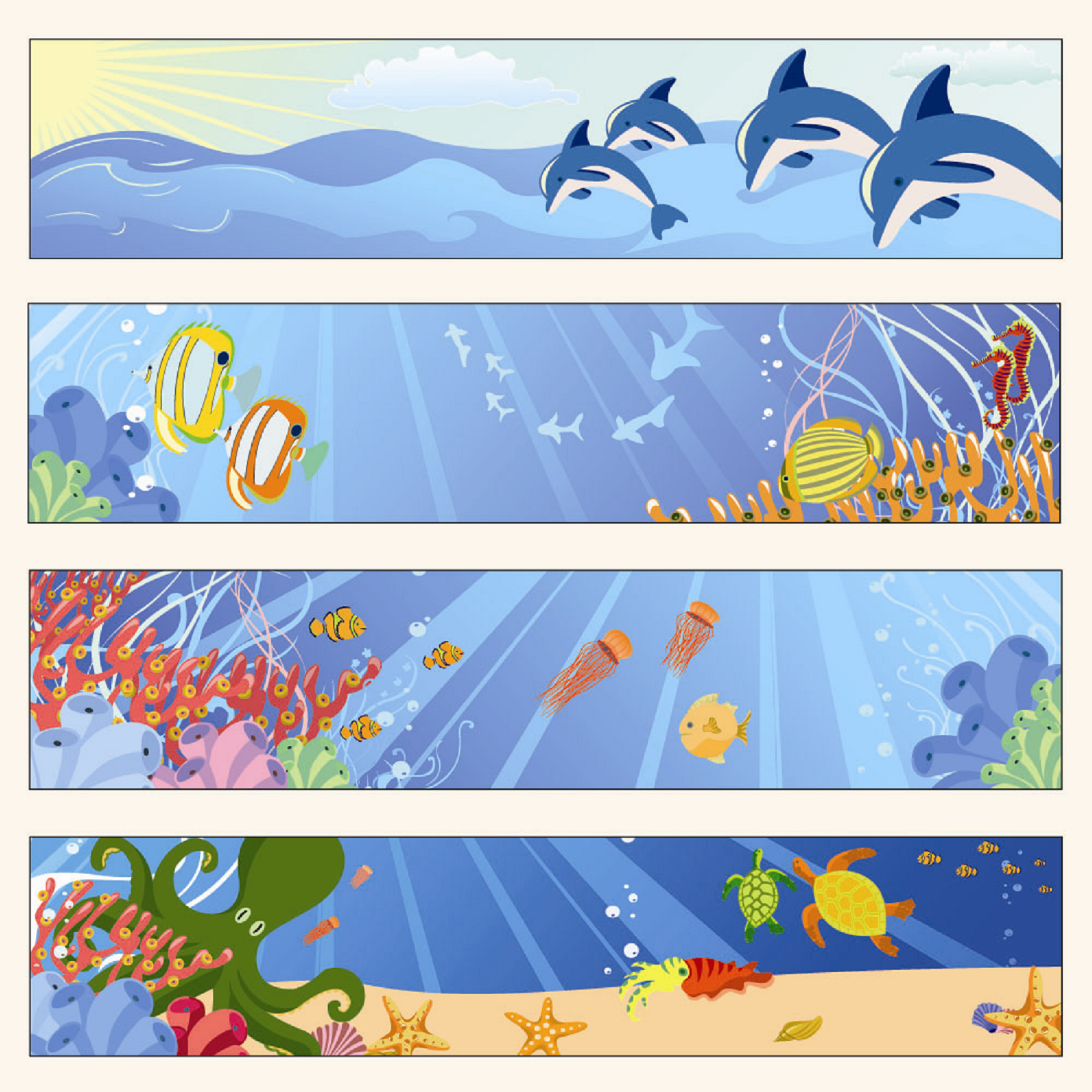 marine banner templates colorful cartoon species decor