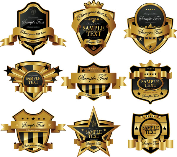 label templates elegant golden black decor 3d shapes